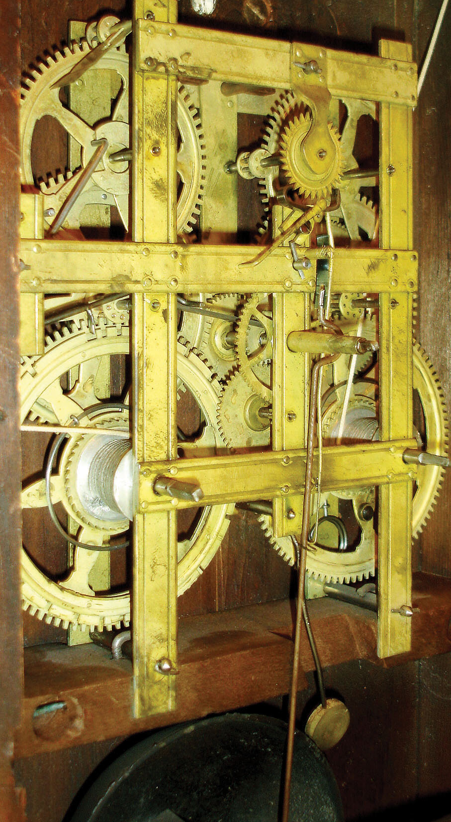 Birge Gilbert & Co., Bristol, Conn., 8 days, time and strike, triple-decker shelf clock with Ives-style riveted strap brass weight driven movement , c1835 — Antique Clocks Price Guide