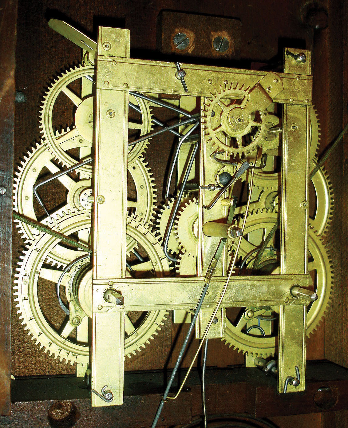 Birge, Peck & Co., Bristol, Conn., 8 days, time and strike weight driven triple-decker shelf clock with late strap brass movement, c1850 — Antique Clocks Price Guide