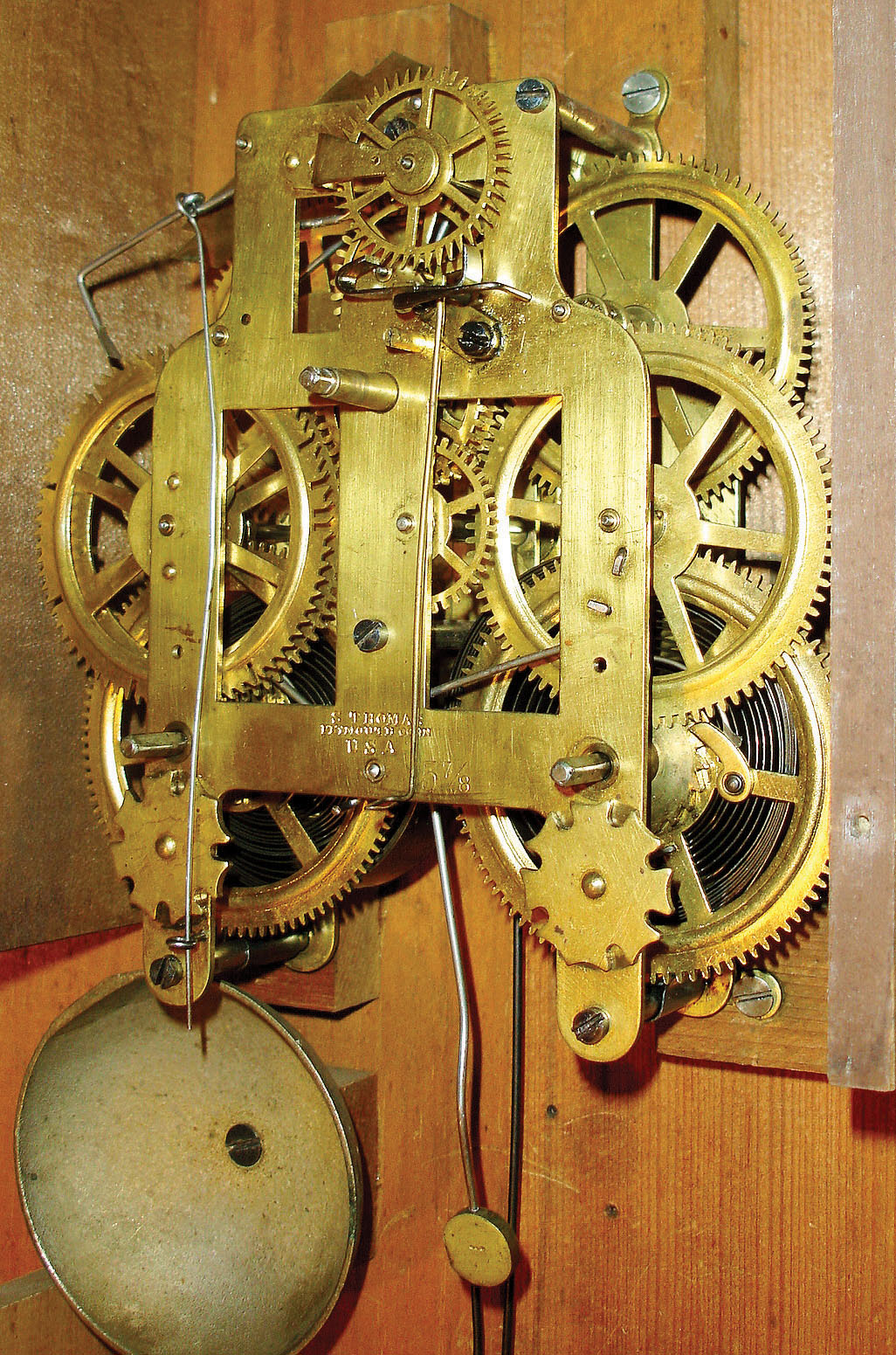 Southern Calendar Clock Co., St. Louis, Mo., "Fashion No. 1" 8 day spring driven time and strike, double dial calendar shelf clock in a rosewood veneered case, c1875. — Antique Clocks Price Guide