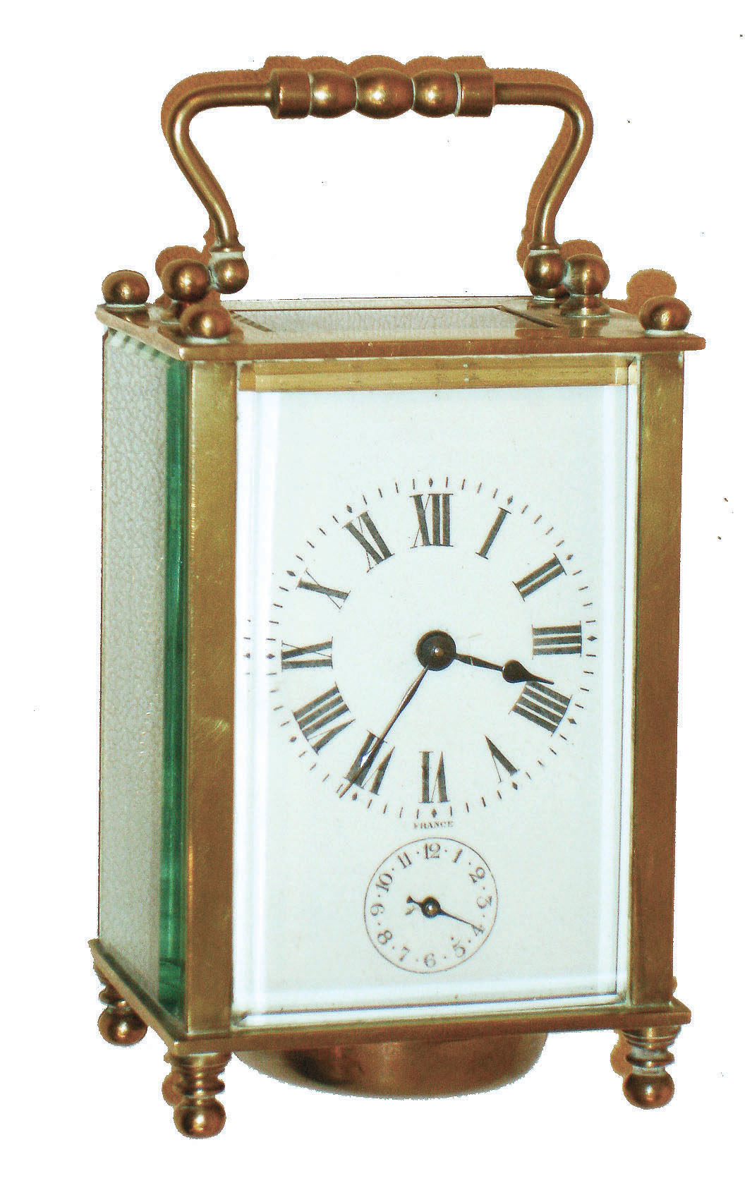French brass and glass 8 day time and alarm carriage clock, cylinder escapement, c1900 — Antique Clocks Price Guide
