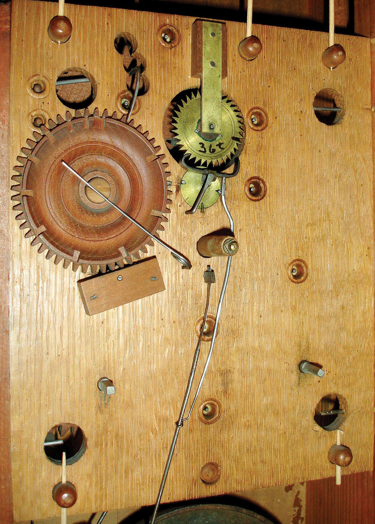 Jeromes & Darrow, Bristol, Conn., 8 days, time and strike, ivory bushed weight driven wood movement, stenciled half column & carved splat shelf clock, c1830 — Antique Clocks Price Guide