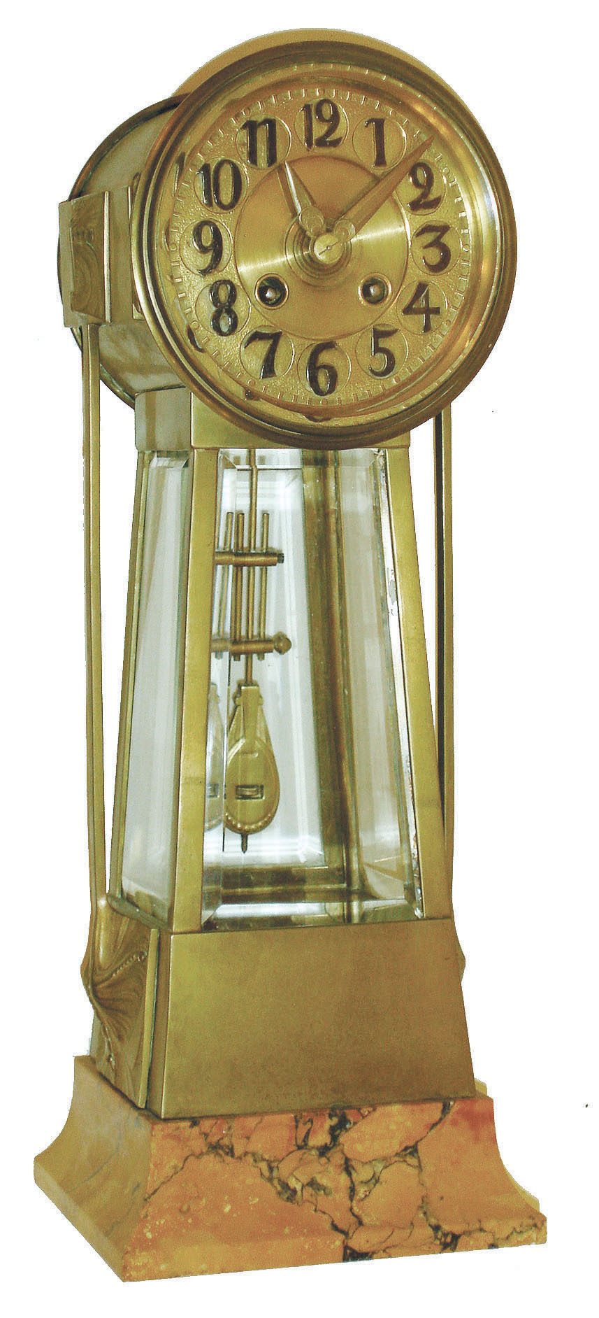 Lenzkirch, Germany brass, marble and beveled glass 8 days, time and strike, drum head crystal regulator, "one million" plus #574948, c1906 — Antique Clocks Price Guide
