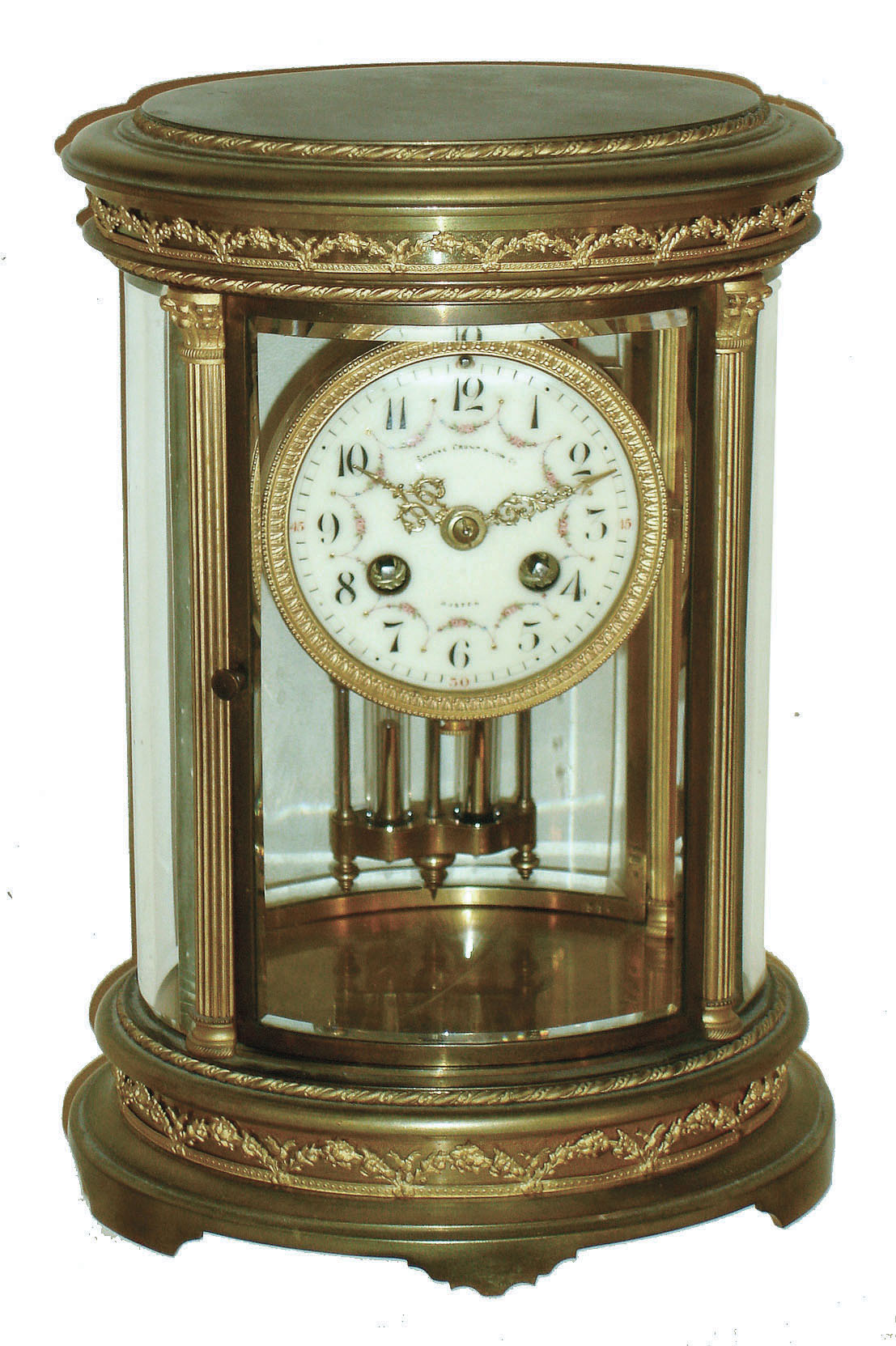 French, for Shreve Crump & Low, Boston, oval 8 days, time and strike, crystal regulator, 1855 Vincenti Medaille D'Argent movement, c1880 — Antique Clocks Price Guide