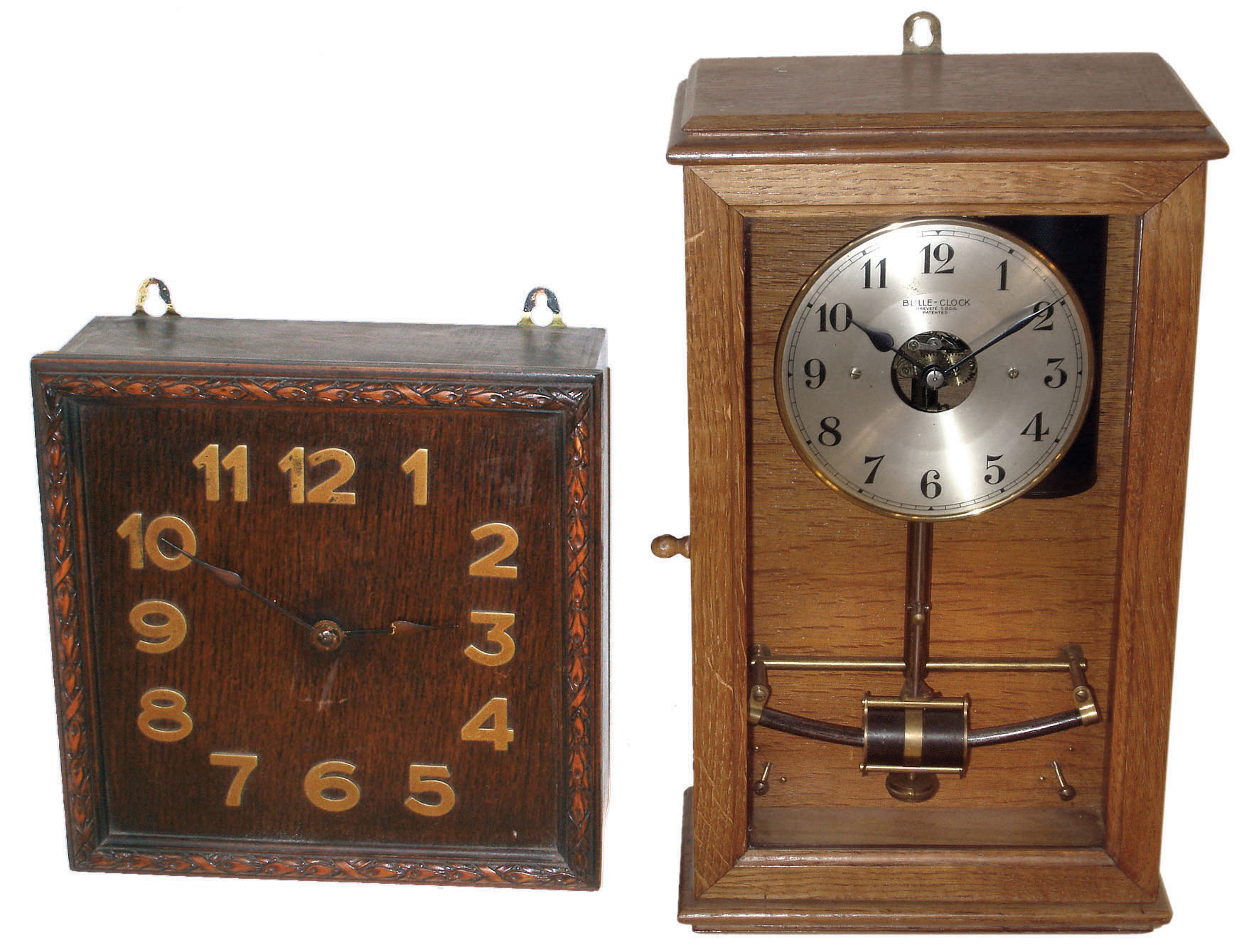 Clocks- 2 (Two) Bulle French electromechanical oak wall clocks: c1935 — Antique Clocks Price Guide