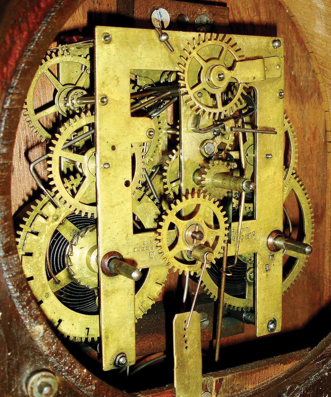 Welch, Spring & Co. Forestville, Conn., "Italian" model spring driven 8 day time, strike and B. B. Lewis patent calendar shelf clock in rosewood case.  c1872. — Antique Clocks Price Guide