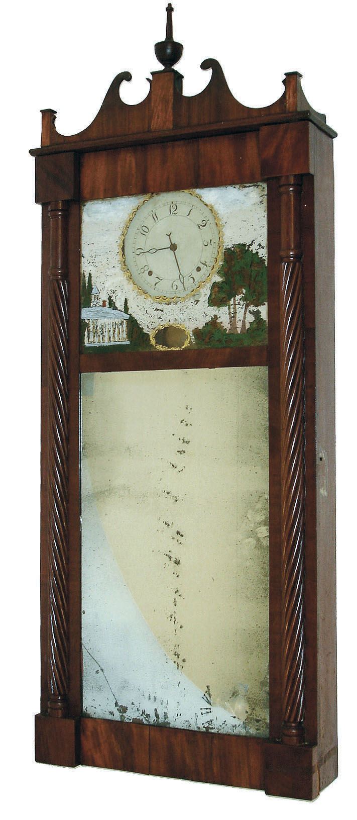 Joseph Ives or Ives, Roberts & Co., Bristol, Conn., 8 days, time and strike weight iron and brass movement mirror clock, c1818 — Antique Clocks Price Guide