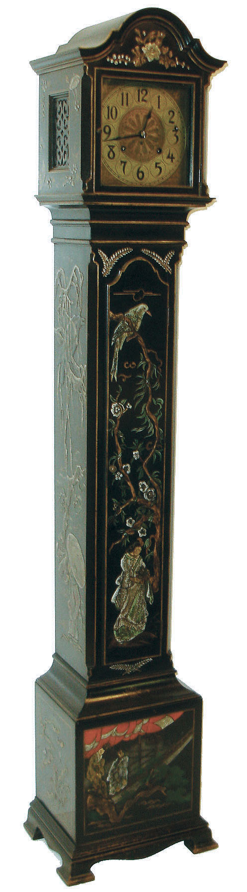 Seth Thomas Clock Co., Thomaston, Conn., 8 days, 4 bell Sonora Chime movement in Japanned grandmother clock case, c1920 — Antique Clocks Price Guide