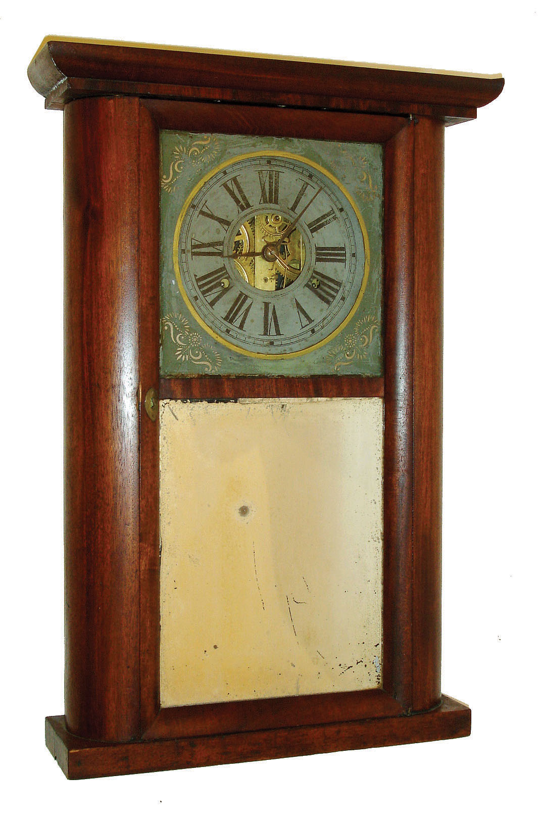 C. & N. Jerome, Bristol, Conn., 30-hour, time and strike, weight brass movement round side shelf clock, c1838 — Antique Clocks Price Guide
