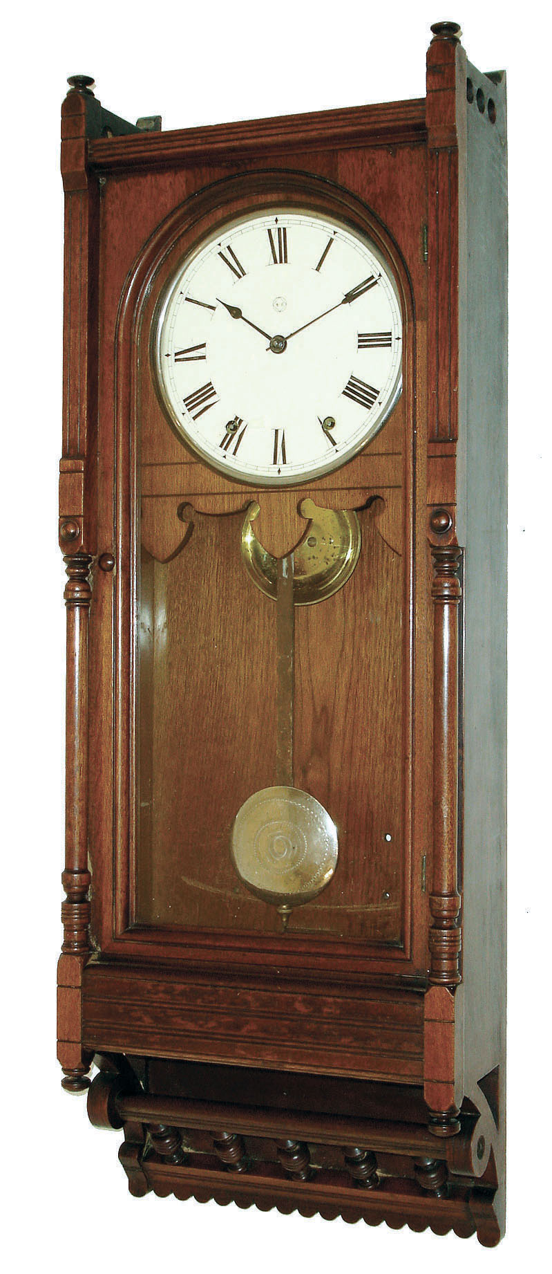 Seth Thomas Clock Co., Thomaston, Conn., "Queen Anne" 8 days, time & hour strike (on large bell) wall clock in walnut case, c1883. — Antique Clocks Price Guide