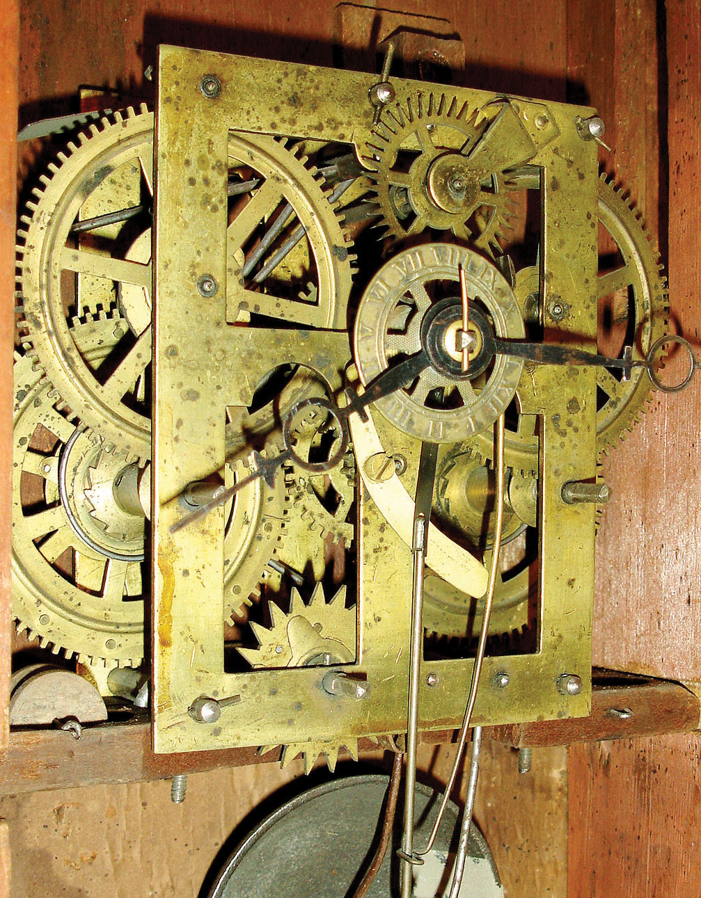 William S. Johnson, 16 Courtlandt St., New York 30 hours, time, strike & alarm weight driven "New York" style 4-column shelf clock, c1845 — Antique Clocks Price Guide