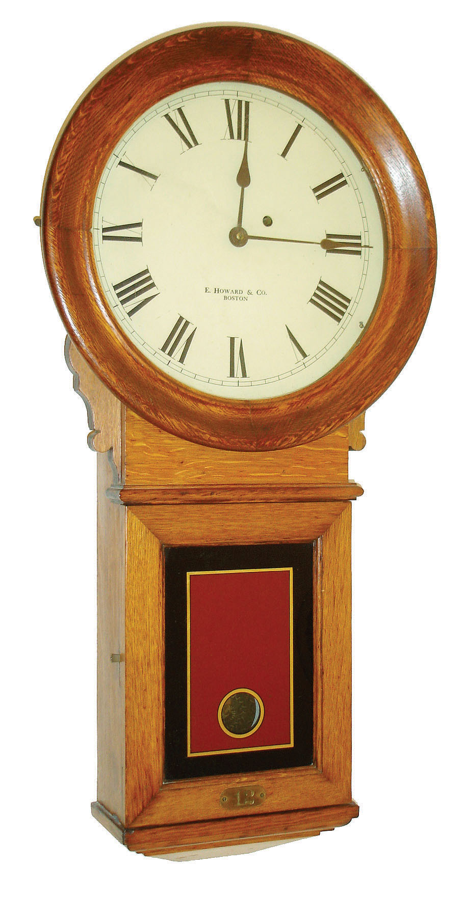 E. Howard & Co., Boston, Mass., "No. 70 Regulator" 8 days, weight brass movement oak wall regulator, c1900 — Antique Clocks Price Guide