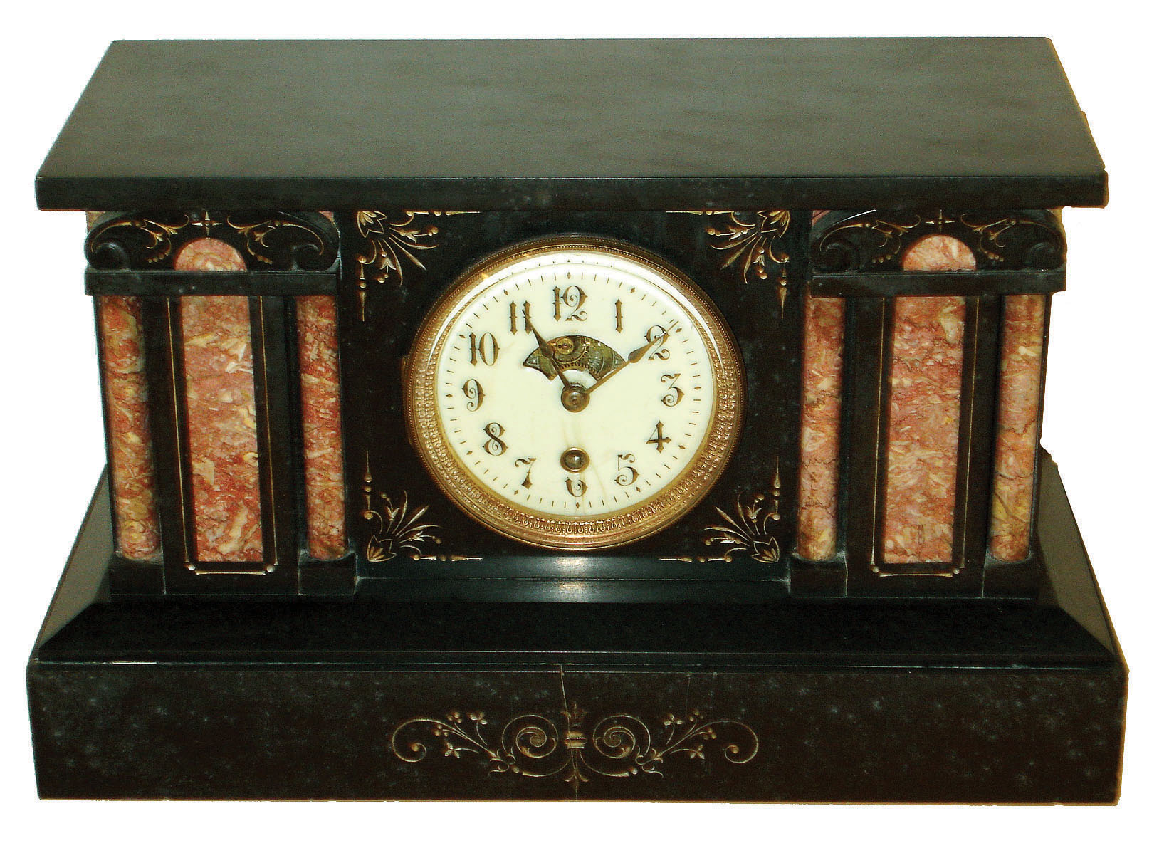 Boston Clock Co., Boston, Mass., black marble 8 days, time and strike, tandem-wind mantel clock, c1895 — Antique Clocks Price Guide