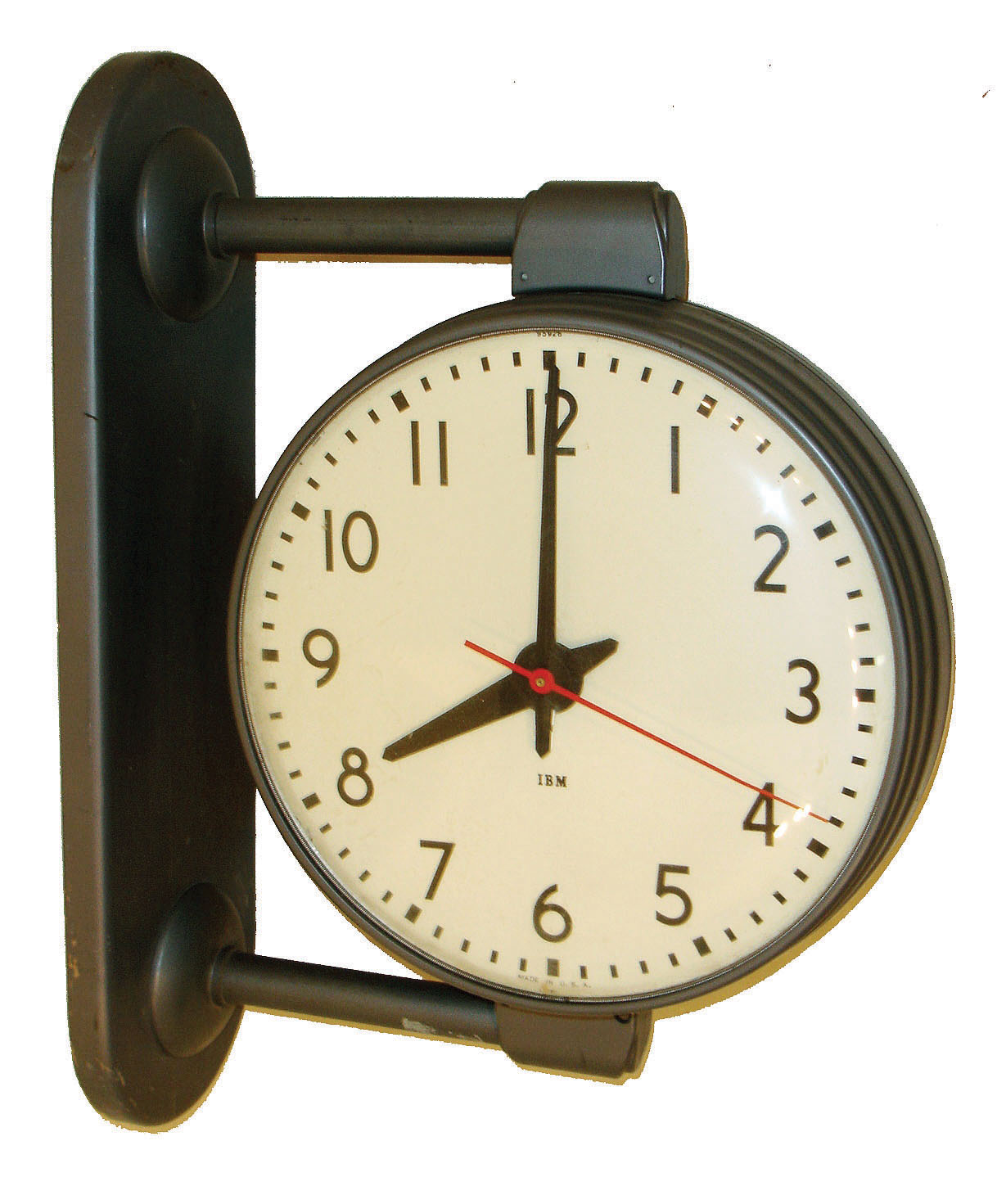 Clocks- 2 (Two) International Business Machines Co., (IBM) Endicott, New York electric powered double-side steel and glass wall clock, and larger IBM "Slave Dial" with convex glass and metal bezel, 20th century — Antique Clocks Price Guide