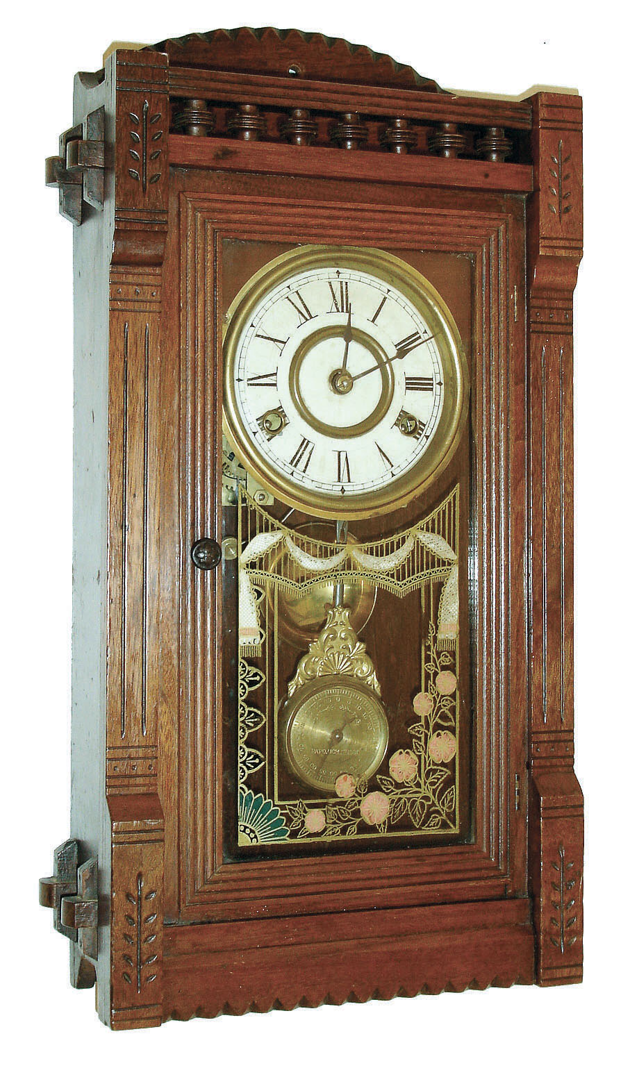 New Haven Clock Co., (Jeromes & Co.), New Haven, Conn., "Trent", 8 days, time and strike, walnut mantel clock, c1881 — Antique Clocks Price Guide