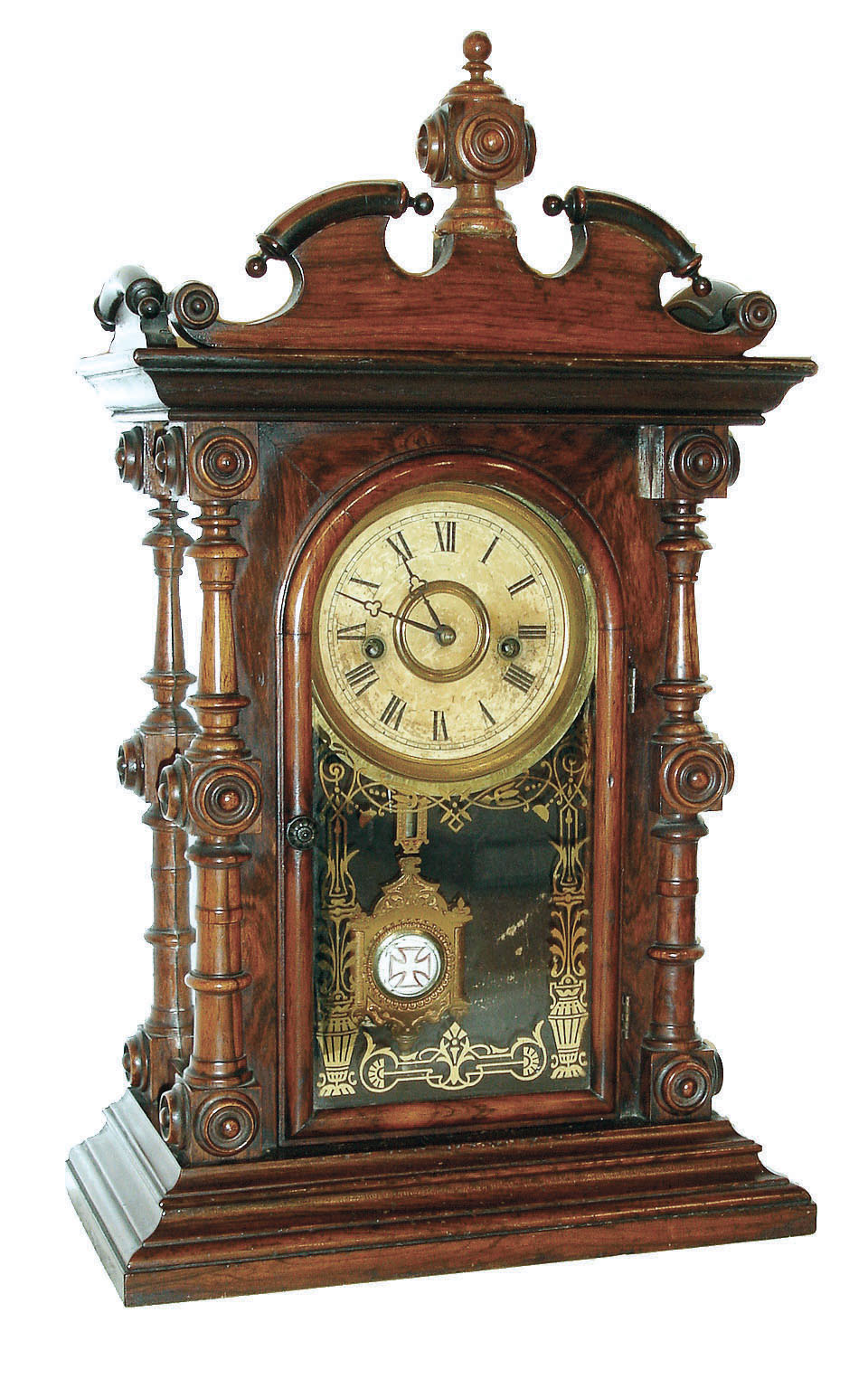 Welch, Spring & Co., Forestville, Conn., "Cary VP", 8 days, time and strike spring brass movement rosewood shelf clock, c1880 — Antique Clocks Price Guide
