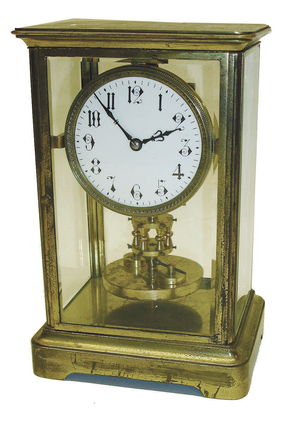 "Angemeldet", Germany, 400 day crystal regulator mantel clock with disc pendulum, c1900 — Antique Clocks Price Guide