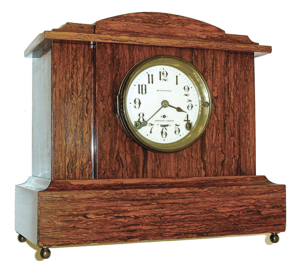 Seth Thomas Clock Co., Thomaston, Conn., "Chime Clock No. 1 Special", 8 days, time and 4-bell Sonora chime clock in red & black Adamantine case, c1911 — Antique Clocks Price Guide