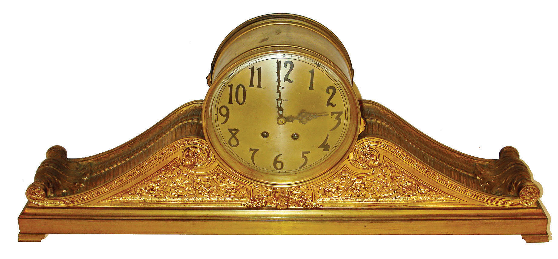 Seth Thomas Clock Co., Thomaston, Conn., gilded cast brass tambour clock, 8 days, time and strike,, c1915. — Antique Clocks Price Guide