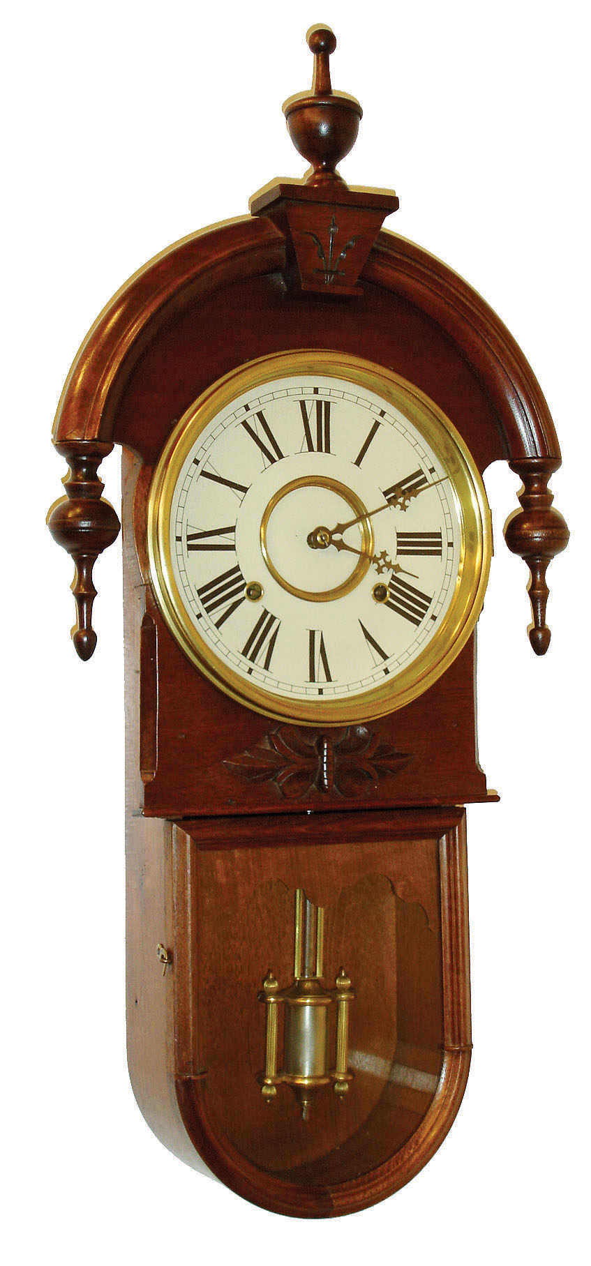George B. Owen, Winsted, Conn., "Europa" model 8 days, time and strike, wall clock in black walnut case, c1875. — Antique Clocks Price Guide