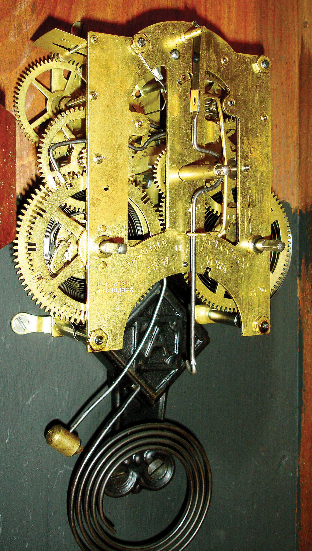 Ansonia Clock Co, New York, "Monarch" model 8 days, time and strike, shelf clock in a black walnut case, c1884. — Antique Clocks Price Guide