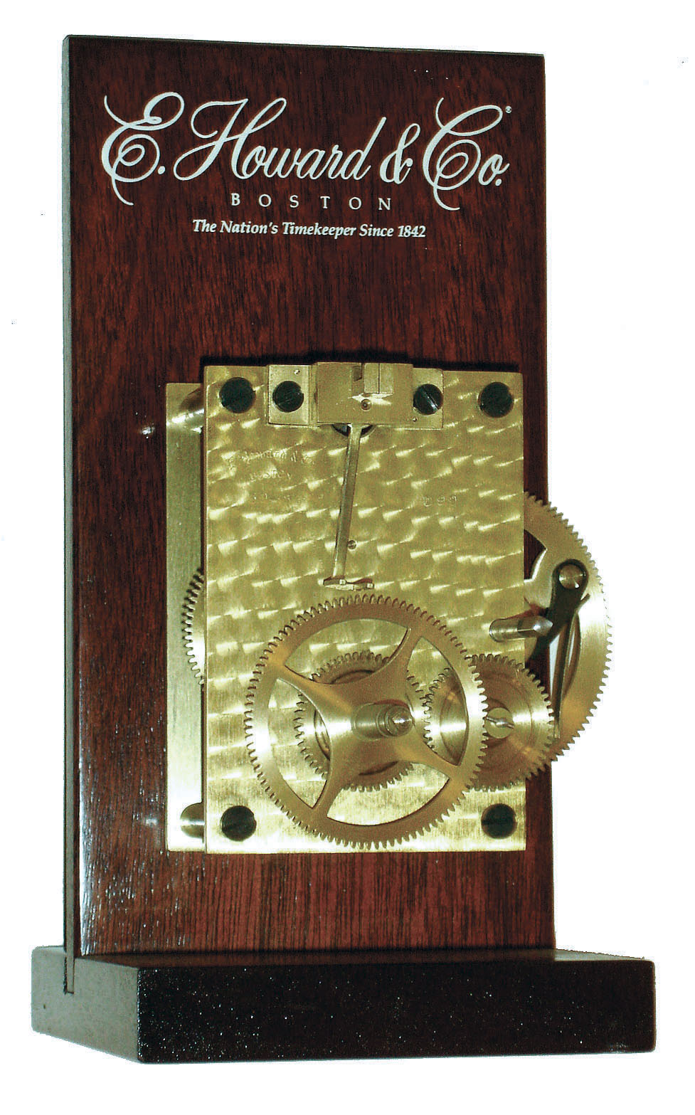 Howard dealer sales display with "59-8" regulator movement mounted on printed mahogany stand, c1980 — Antique Clocks Price Guide
