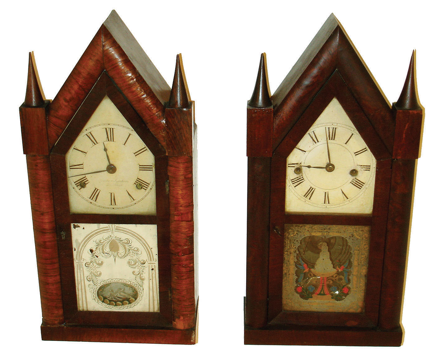 Clocks- 2 (Two) steeple clocks. (1)Terry & Andrews, Bristol, Conn., 30 hours, time and strike steeple clock. (2)Brewster & Ingrahams, Bristol, Conn., 30 hours, time and strike fusee movement steeple clock. — Antique Clocks Price Guide