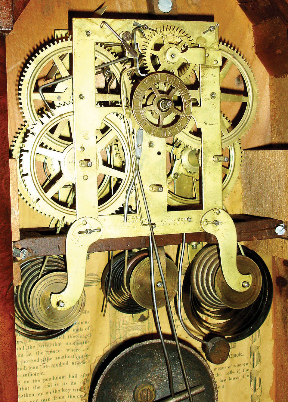 Chauncey Boardman, Bristol, Conn., 30 hours, time, strike & alarm triple fusee sharp gothic or steeple clock, c1850 — Antique Clocks Price Guide