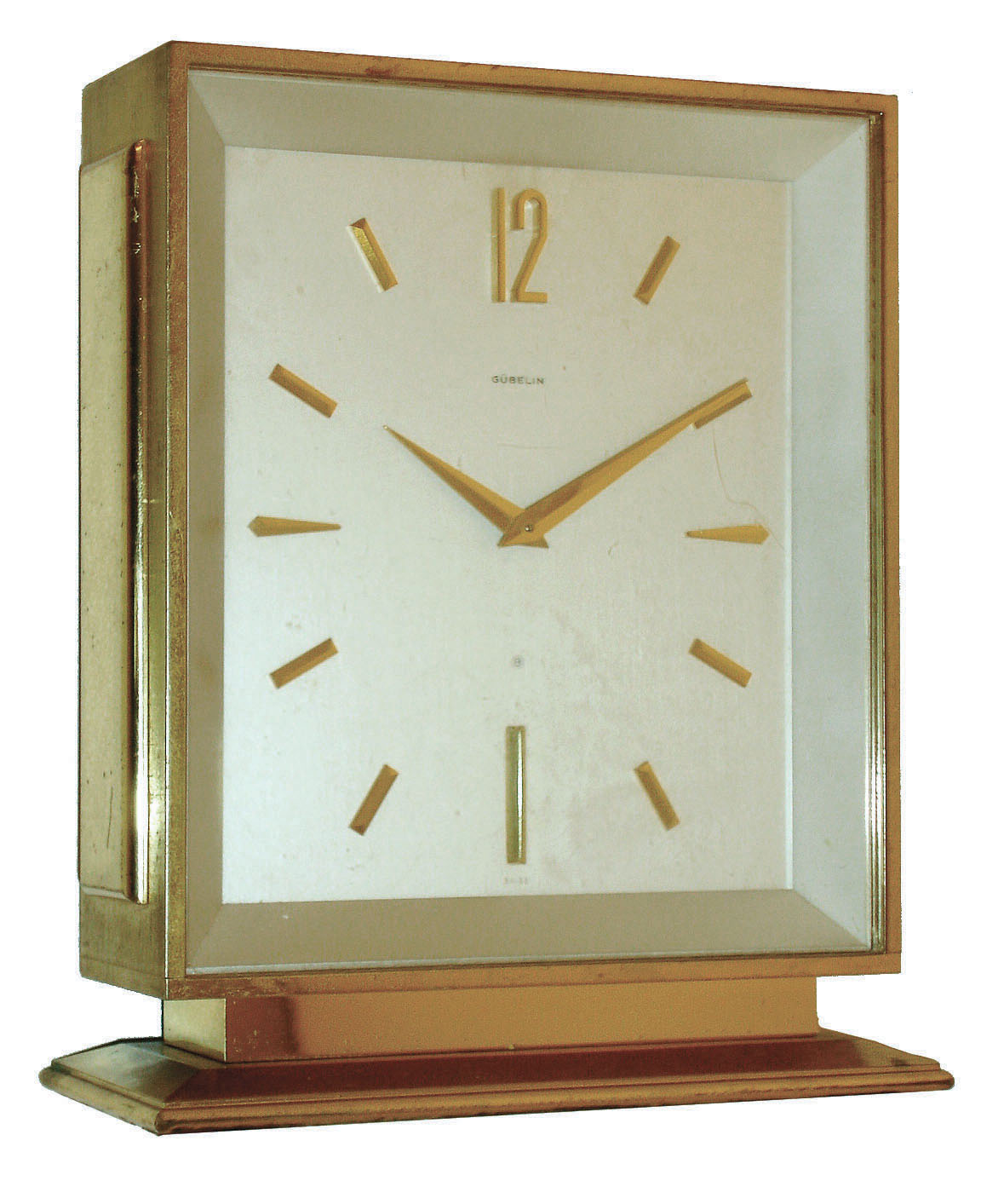Gubelin Swiss brass and glass 8 days, time and strike, desk clock, c1970 — Antique Clocks Price Guide