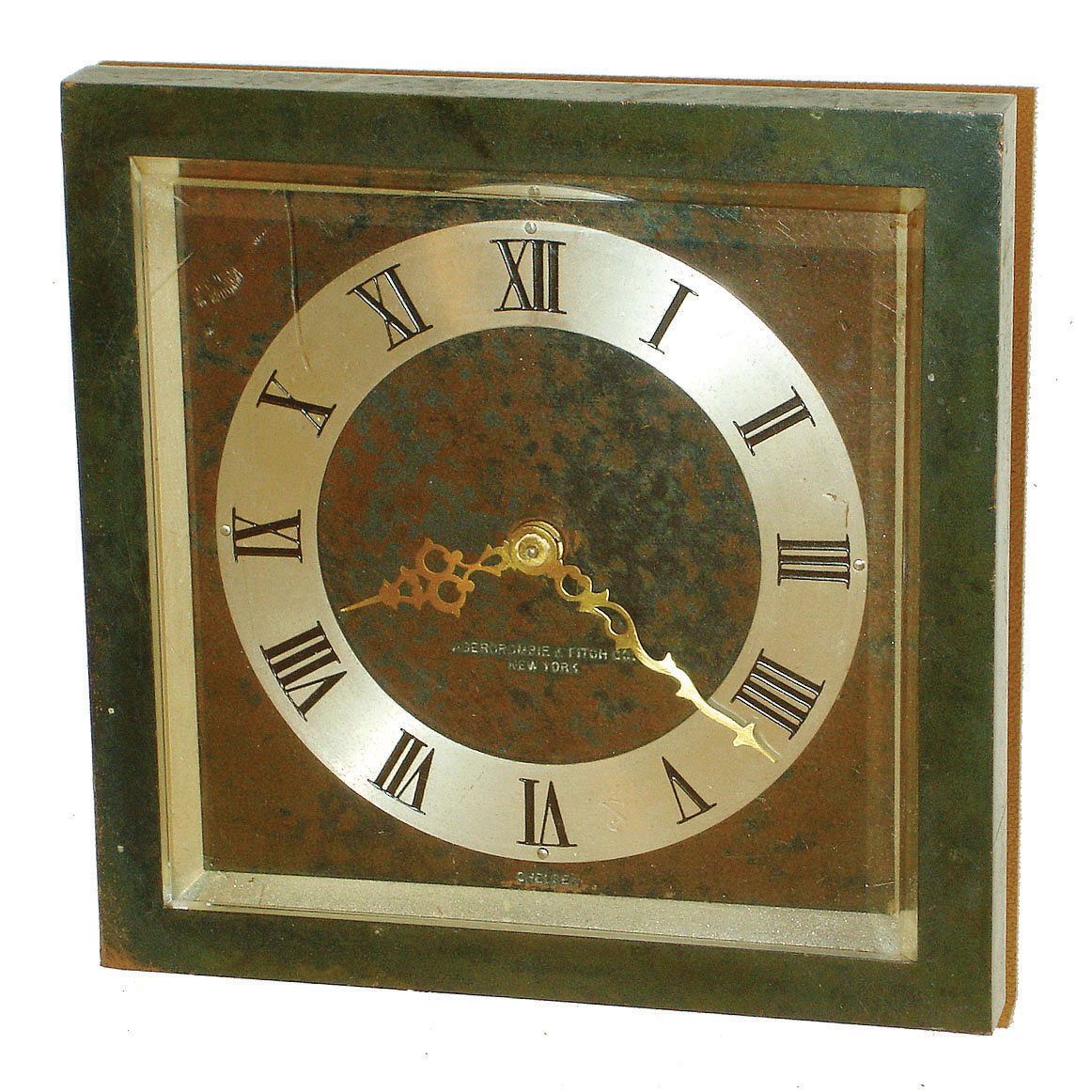 Chelsea Clock Co., Boston, for Abercrombie & Fitch, New York, "Drake" model 6" bronze and beveled glass 8 day easel desk timepiece (only) in 6" bronze and beveled glass case, #185127, 1927 — Antique Clocks Price Guide