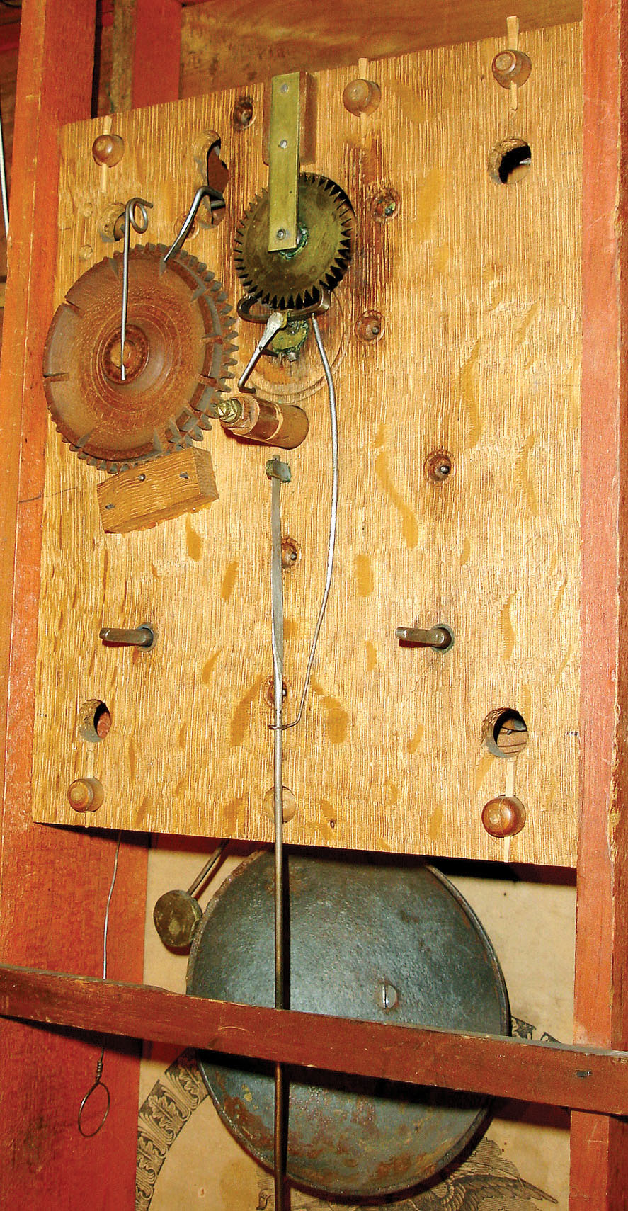 Isaac T. Pease, Enfield, Conn., 30 hours, time and strike,, weight driven stenciled column & splat shelf clock, c1835. — Antique Clocks Price Guide