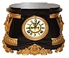 Ansonia Clock Co., New York, "Pompeii" model spring driven 8 days, time and strike, (hour & half hour on gong) clock in an enameled iron case with a porcelain dial, visible escapement and white metal style case ornaments, c1904.