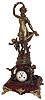 France, large figural mantel clock, griotte marble base with gilt French scroll feet supporting a patinated spelter clock case resting on a bed of c scrolls and foliage, and flanked by a figure of cupid, opposite a garland of roses carried by a bird, the case top with patinated spelter group, titled "Amour et Printemps" (Love and Spring), after the sculpture by Guillemin, the female figure in flowing dress, and with cupid at her feet, Arabic numeral white enamel dial, blued steel hands, 8 days, time and strike, pendule a Paris movement, marked Japy Freres, c1900