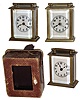 Clocks- 3 (Three) Waterbury Clock Co., "Speck" brass and glass 30 hour carriage clocks, one with travel case, c1906