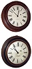 Clocks- 2 (Two) Bristol, Conn., gallery. (1) Brewster & Ingrahams, 8 day time only, brass spring movement, c1850; (2)Brewster & Ingrahams, 8 days, time only, brass spring driven movement, c1850