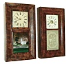 Clocks- 3 (Three) Connecticut OG/OOG, weight driven shelf: (1) Jerome & Co., New Haven, 8 days, time and strike, OOG, c1870. (2) E. N. Welch, Forestville, 8 days, time and strike, OG, c1860. (3) Jeromes & Co., Bristol, 30 hours, time and strike OG, c1840.