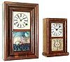Clocks- 2 (Two) Connecticut shelf: (1) Smith & Goodrich, Bristol, Conn miniature OG with 30 hours, time and strike,, fusee spring movement, c1850. (2) Ansonia Brass Co, Ansonia, CT miniature shelf clock with 30 hour spring timepiece, c1860.