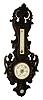 English, large ornate wheel barometer (mercury tube), thermometer and hygrometer, in a carved wooden case flanked by mermaids, with gesso coating and dark finish, c1875