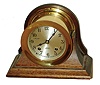 Chelsea Clock Co., Boston, 4" dial 8 day ship's bell marine clock, hinged bezel, in mahogany cradle, #791769, c1975