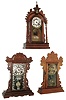 Clocks- 3 (Three): (1) E. N. Welch Mfg. Co., Forestville, "No. 5", 8 day time, strike & alarm, c1890. (2) New Haven Clock Co., New Haven, 8 days, time and strike,, c1880. (3) E. N. Welch Mfg. Co., Forestville, "Nanon", 8 days, time and strike,, c1885.