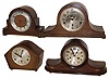 Clocks- 4 (Four) 8 day wood case mantel clocks: British Westminster-chime oak case; British time and strike oak case; German time and strike mahogany case; and German double-chime 3-train oak case, early 20th century