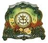 Ansonia Clock Co., New York, "La Marne" Royal Bonn green porcelain 8 days, time and strike, mantel clock, visible escapement, c1901