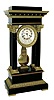 French, L. Dubois [Paris], extra large 4-column Empire style portico clock with day and month subsidiary dials, and with an aperture below six for the date, bell striking 15 day movement, numbered 435, the case of ebony veneers and ebonized wood, accented with heavy ormolu capitals and moldings, C.1860