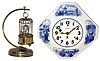 Clocks- 2 (Two) time only: J. Kaiser bird in cage with annular dial, 30 hour; Miller Delft plate 8 days, early 20th century