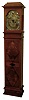 Lo Comtofsi, BaadenBad, Germany, tall clock, 8 day time, strike & chiming, three train, brass weight driven movement in a walnut case with brass dial with three subsidiary dials allowing strike / chime selection and date calendar.
