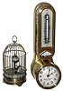 Clocks- 2 (Two): Occupied Japan moving bird in brass cage 30 hour novelty clock with annular dial, c1947; Minneapolis brass 8 day 7 jewel thermostat clock with thermometer, c1930