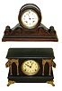 Clocks- 2 (Two): (1) Sessions Clock Co., Forestville, Conn., "Cambria", 8 days, time &strike black mantel clock, c1921. (2) Ansonia Clock Co., New York, "Cabinet No. 31" 8 days, time and strike, tambour mantel clock, c1914.