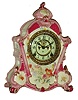 Ansonia Clock Co., New York, "No. 502" Royal Bonn porcelain 8 days, time and strike, mantel clock with visible escapement, c1904