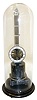 Asian reproduction 8 day upside-down swinger on black marble stand, porcelain dial spuriously signed "Huguenin a Paris", with glass dome and marble base, late 20th century