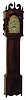 Tall clock attributed to Isaac Brokaw, Bridgetown & Elizabethtown, New Jersey. 8 days, time and strike, on bell, weight driven brass movement in a mahogany veneer case with high arch top, barley twist full columns flanking hood and barley twist and cross hatched 3/4 columns flanking trunk on a base with finely shaped skirt and straight feet. The American made painted metal dial has calendar date aperture, Arabic numerals and subsidiary and fruit motif, c1825