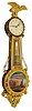 Lemuel Curtis reproduction Girandole wall clock. 8 days, time only, weight driven movement in a gold leafed mahogany case marked No. 3 with convex reverse painted throat and lower tablet depicting Boston City Wharf and Harbor. Convex painted dial signed "L. Curtis's Patent", movement and weight are stamped E. O. Stennes and the case is attributed to Ted E. Burleigh, c1973